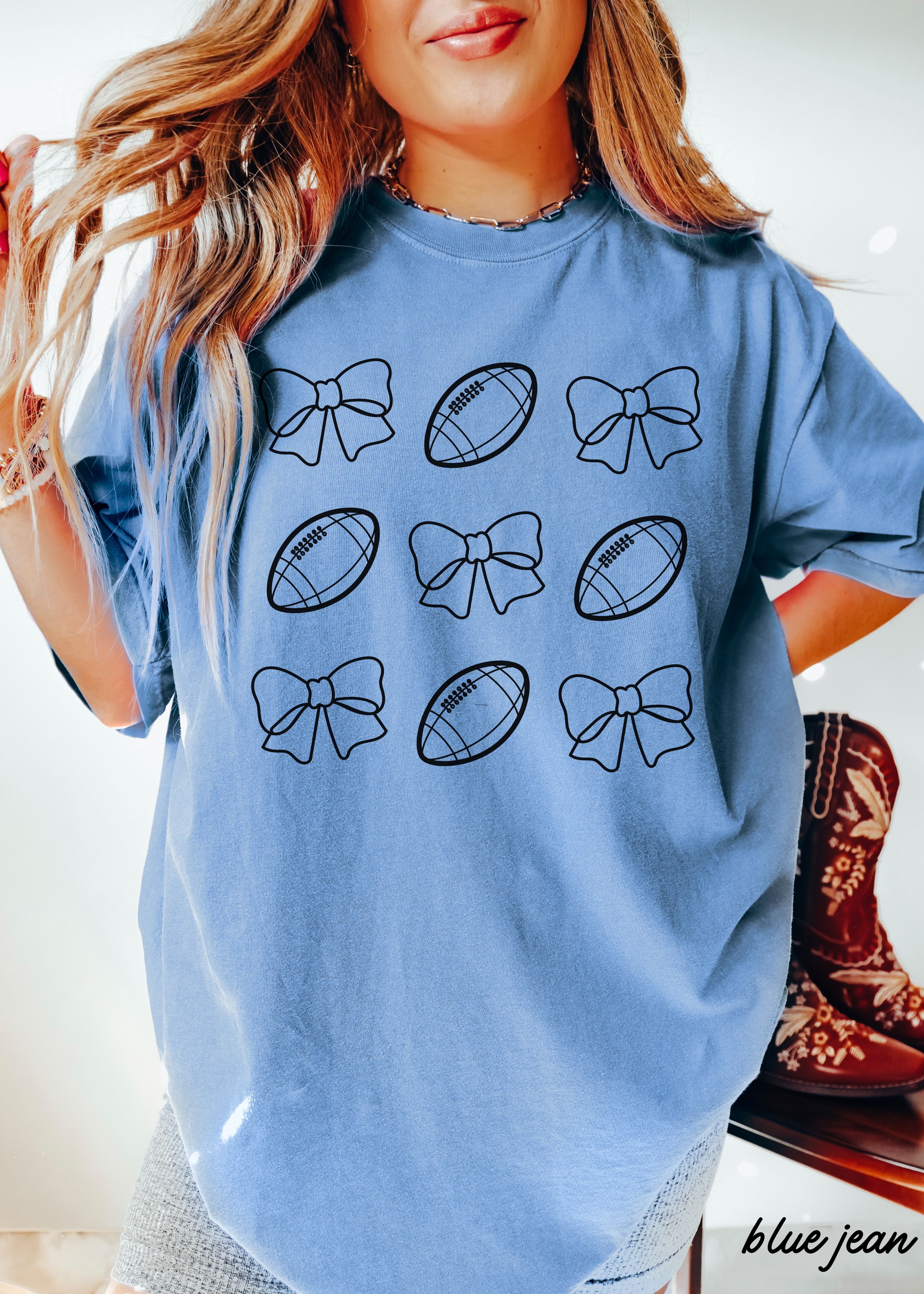 Football Bow Coquette Rows Tee *12 Colors (S-3X)