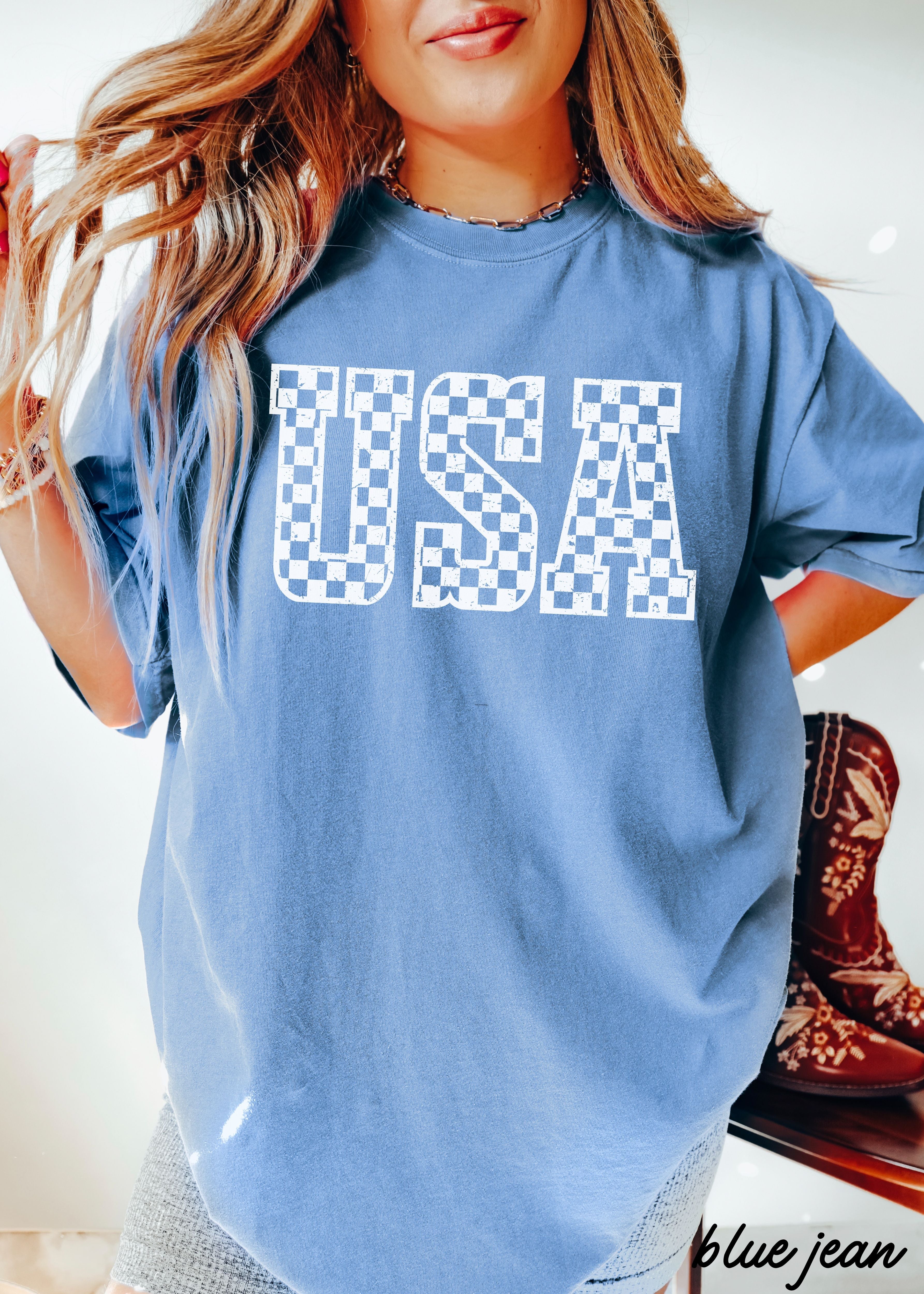 Checkered USA Tee *12 Colors (S-3X)